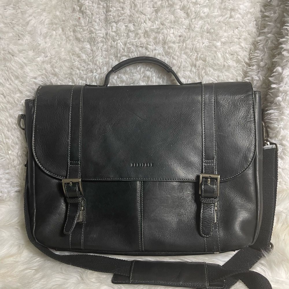 Heritage Columbian Leather black Dual Compartment 16” Portfolio Laptop Bag